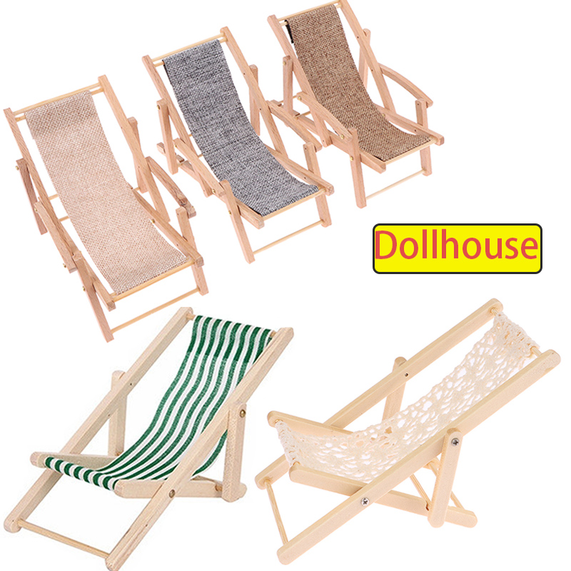 Wood Woodworking - 1 adet 1/12 Dollhouse katlanabilir şezlong