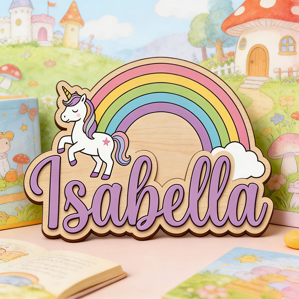 Woodworking For Beginners - Unicorn ve Pastel Gökkuşağı Özel İsimli
